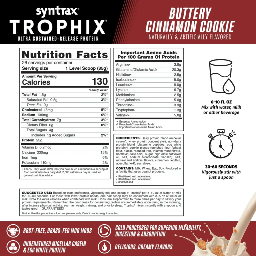 Nutrition Facts Trophix Buttery Cinnamon Cookie 2lb.webp